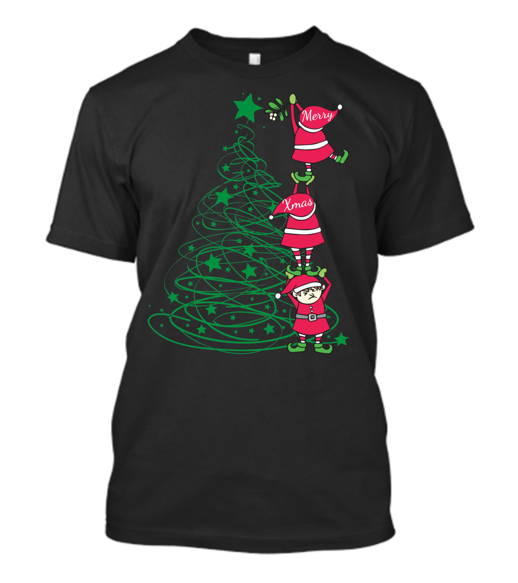 Merry Xmas Elves Stacking On Christmas Tree T-Shirt