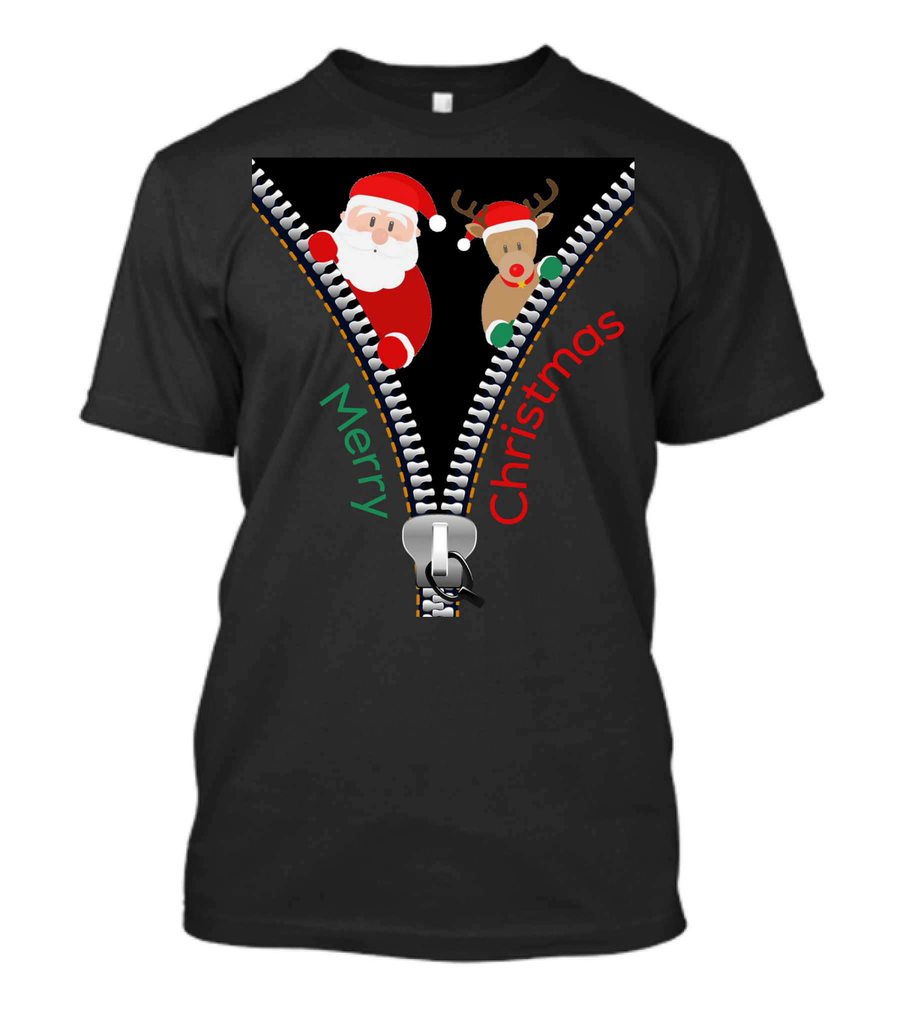 Merry Christmas Santa And Deer Zipper T-Shirt