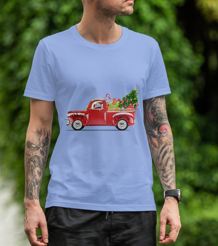 Merry Christmas Red Truck With Christmas Tree And Gifts T-Shirt
