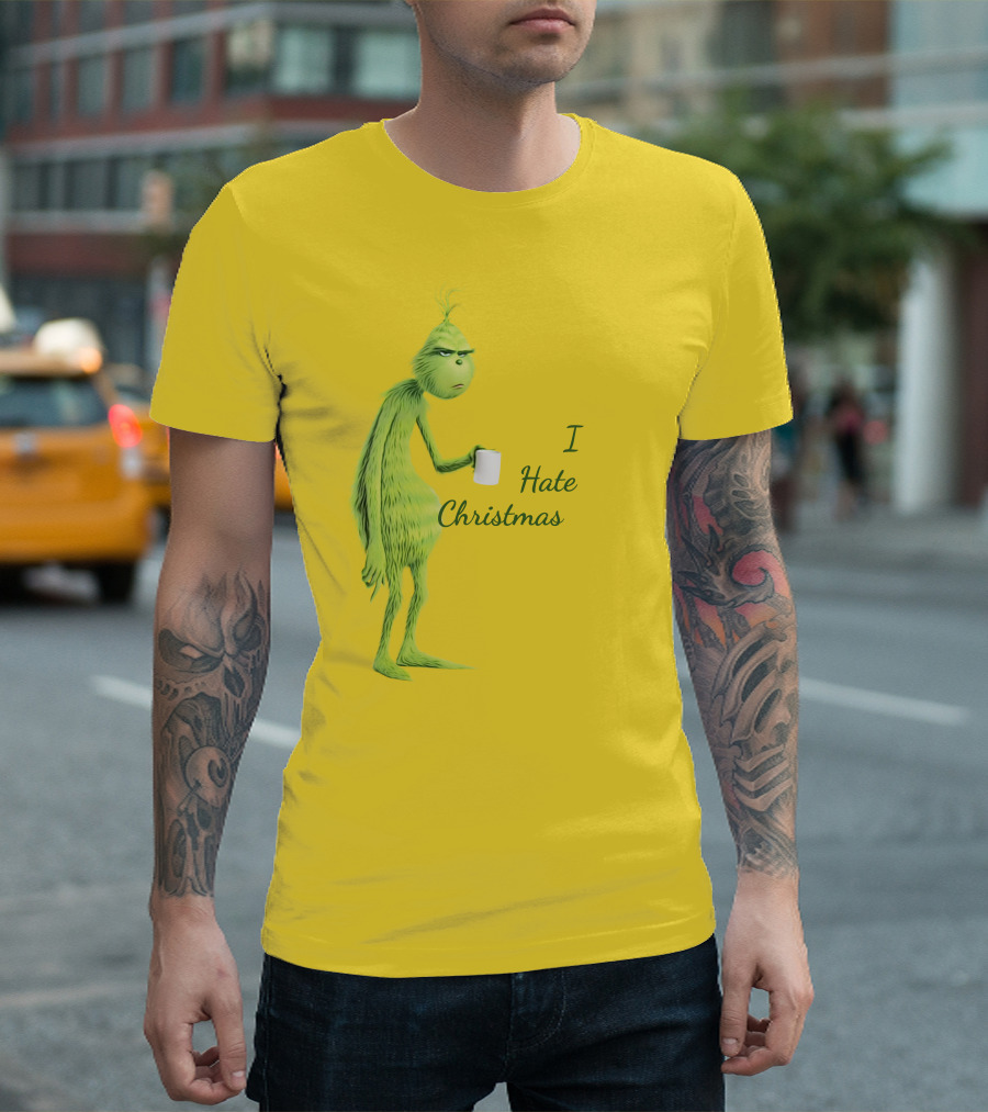 I Hate Christmas Grumpy Grinch with Coffee Mug T-Shirt