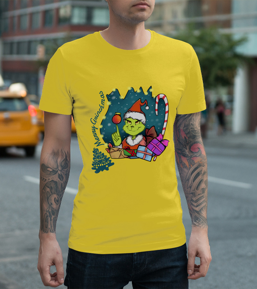Merry Grinchmas Presents and Candy Cane Holiday Scene T-Shirt