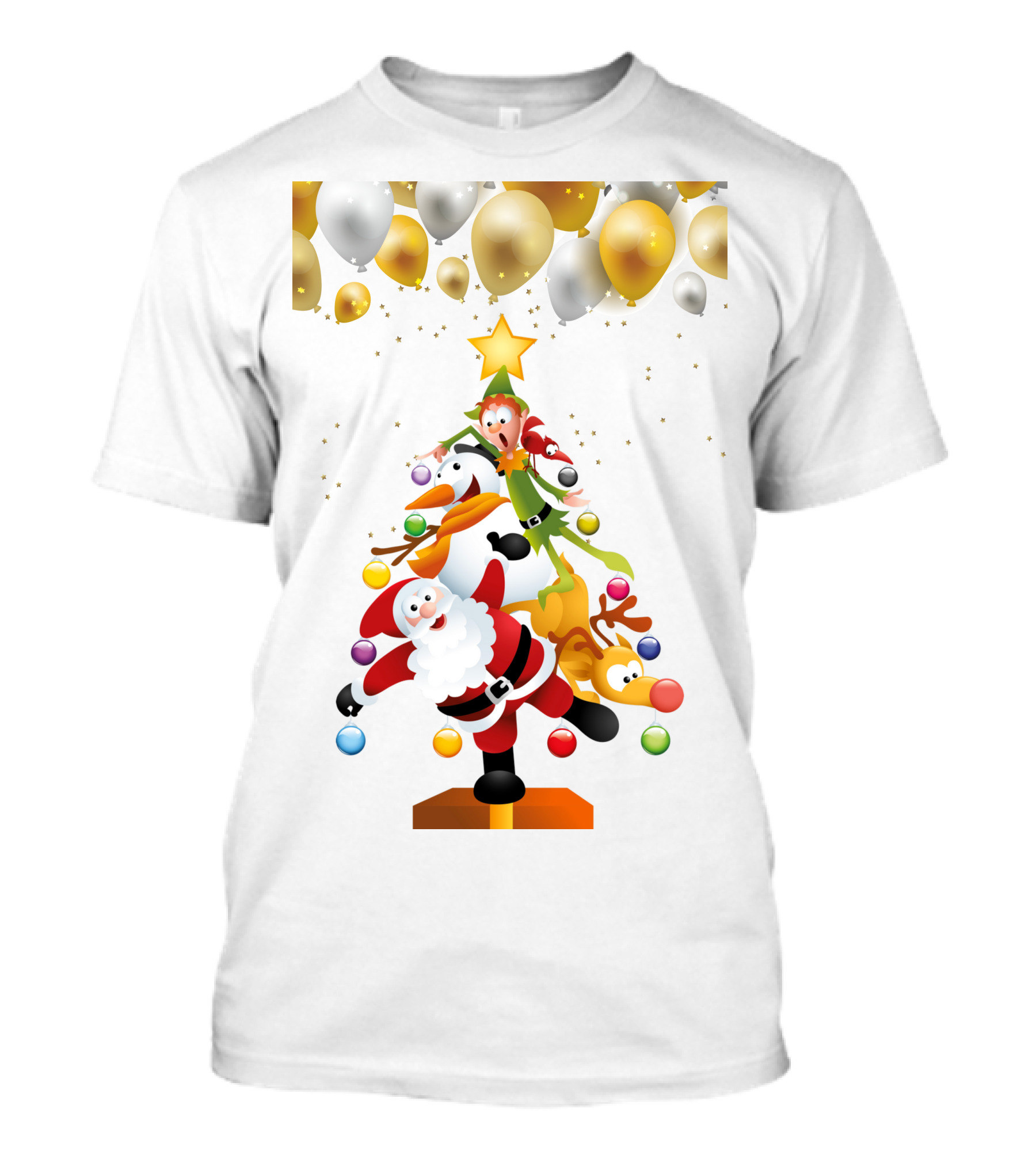 Creative Christmas Tree Santa Snowman Elf Reindeer Balloons T-Shirt