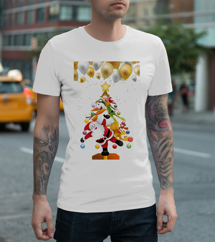 Creative Christmas Tree Santa Snowman Elf Reindeer Balloons T-Shirt