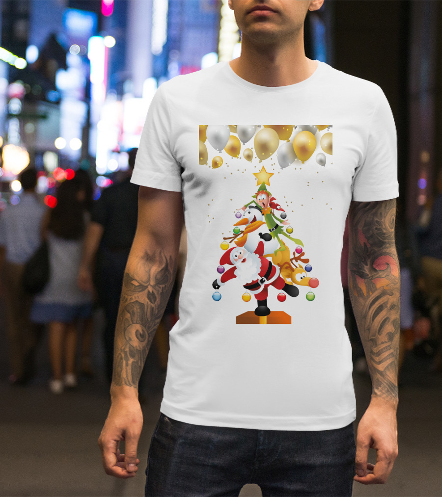Creative Christmas Tree Santa Snowman Elf Reindeer Balloons T-Shirt