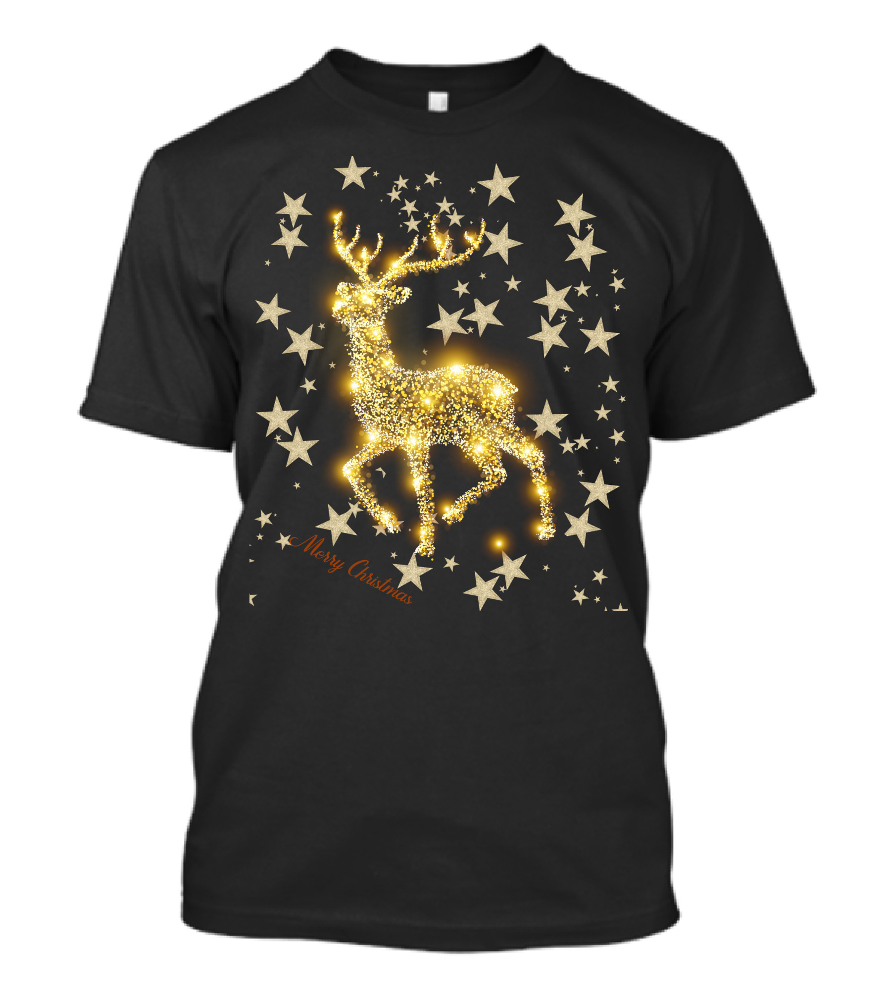 Golden Merry Christmas Deer With Stars T-Shirt