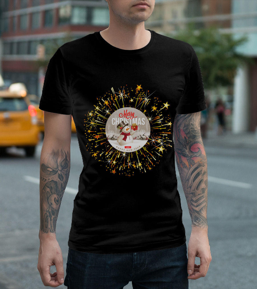 Merry Christmas Winter Snowman Happy New Year Starburst T-Shirt
