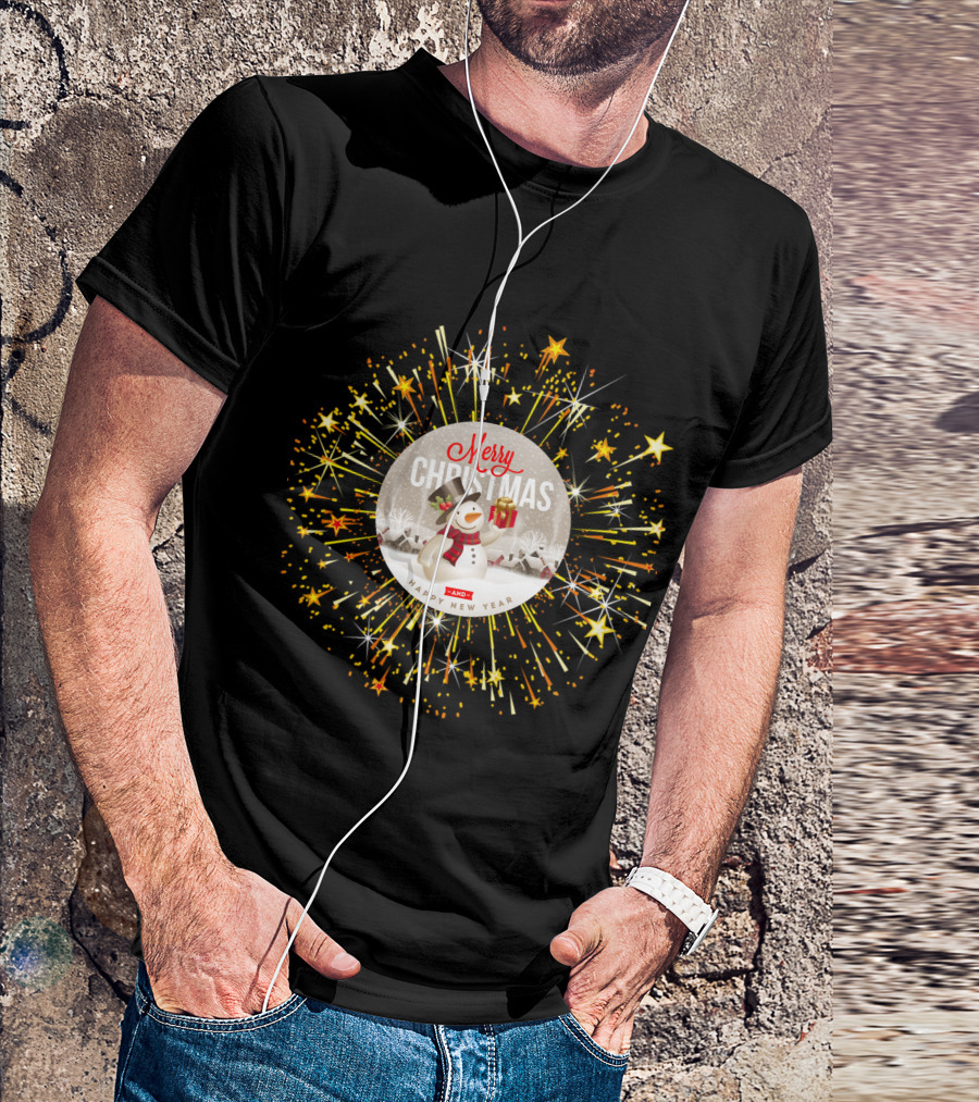 Merry Christmas Winter Snowman Happy New Year Starburst T-Shirt