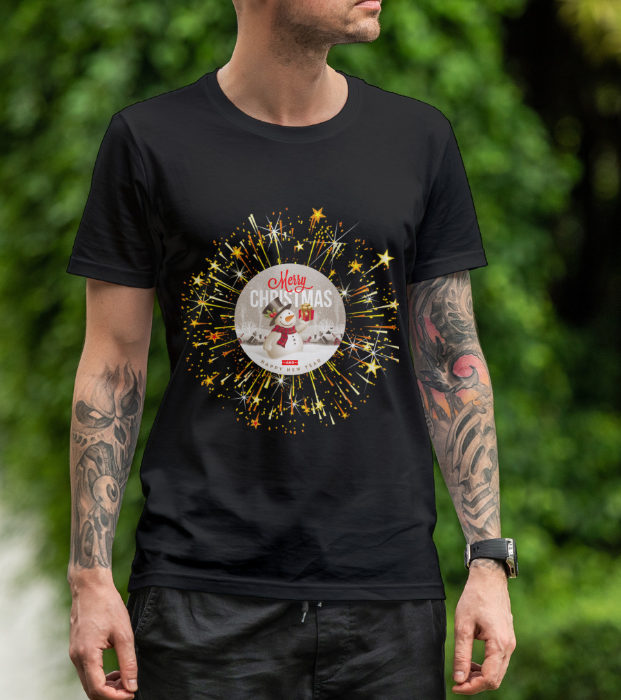 Merry Christmas Winter Snowman Happy New Year Starburst T-Shirt
