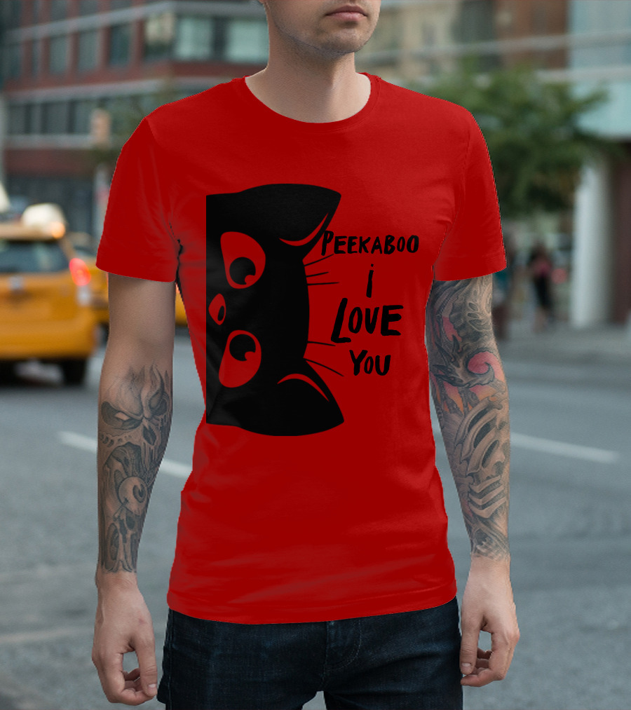 Peekaboo I Love You Black Cat Eyes T-Shirt