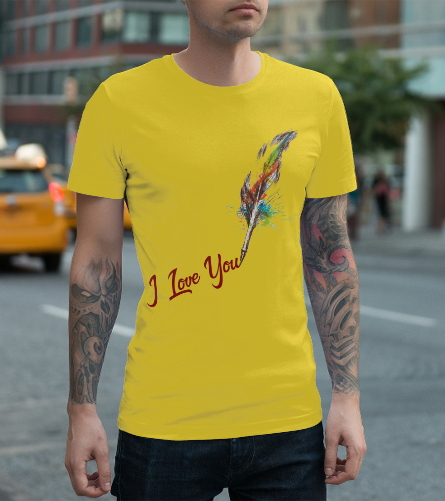 I Love You Feather Quill With Colorful Paint Splatter T-Shirt
