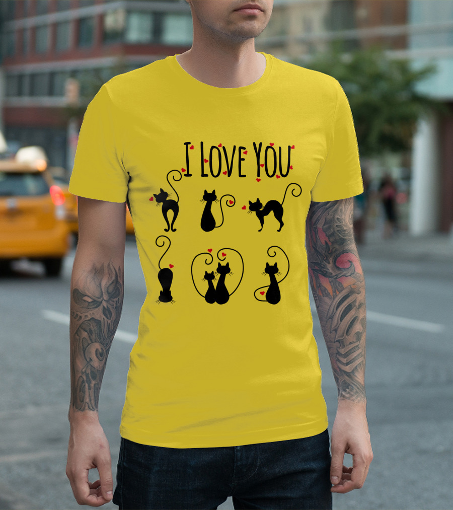 I Love You Black Cats with Hearts T-Shirt
