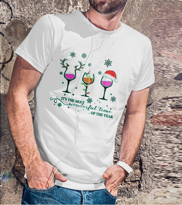 It's The Most Wonderful Time Of The Year Snowflakes Wine Glasses T-Shirt