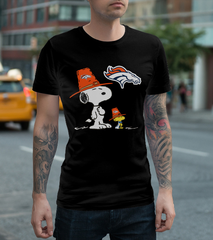Broncos Snoopy Woodstock Orange Hat Nfl Peanuts T-Shirt