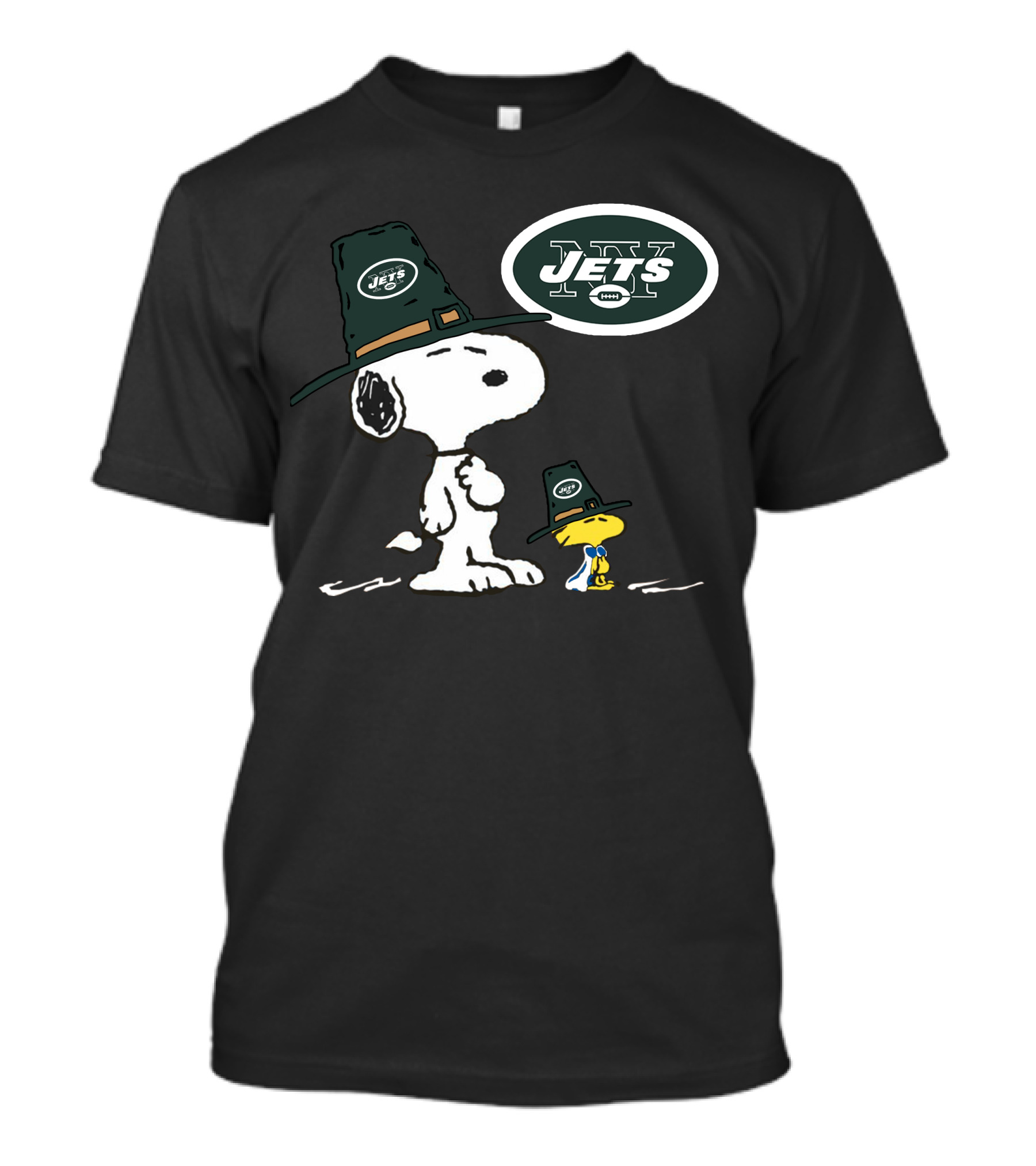 New York Jets Snoopy And Woodstock With Pilgrim Hats T-Shirt