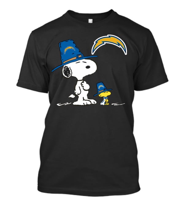 Snoopy And Woodstock Chargers Fans With Lightning Bolt T-Shirt