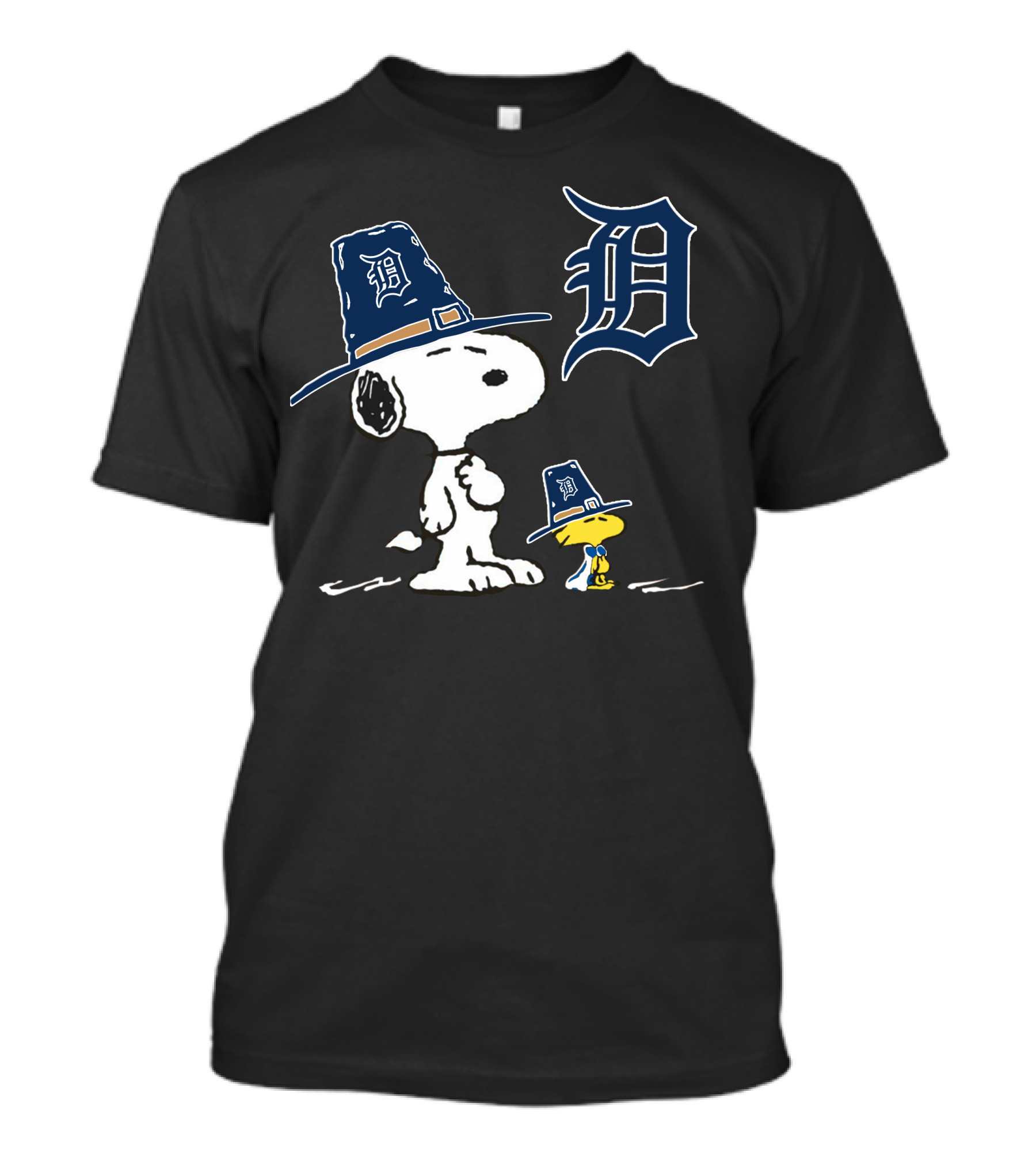 Detroit Tigers Snoopy Woodstock Pilgrim Hats T-Shirt