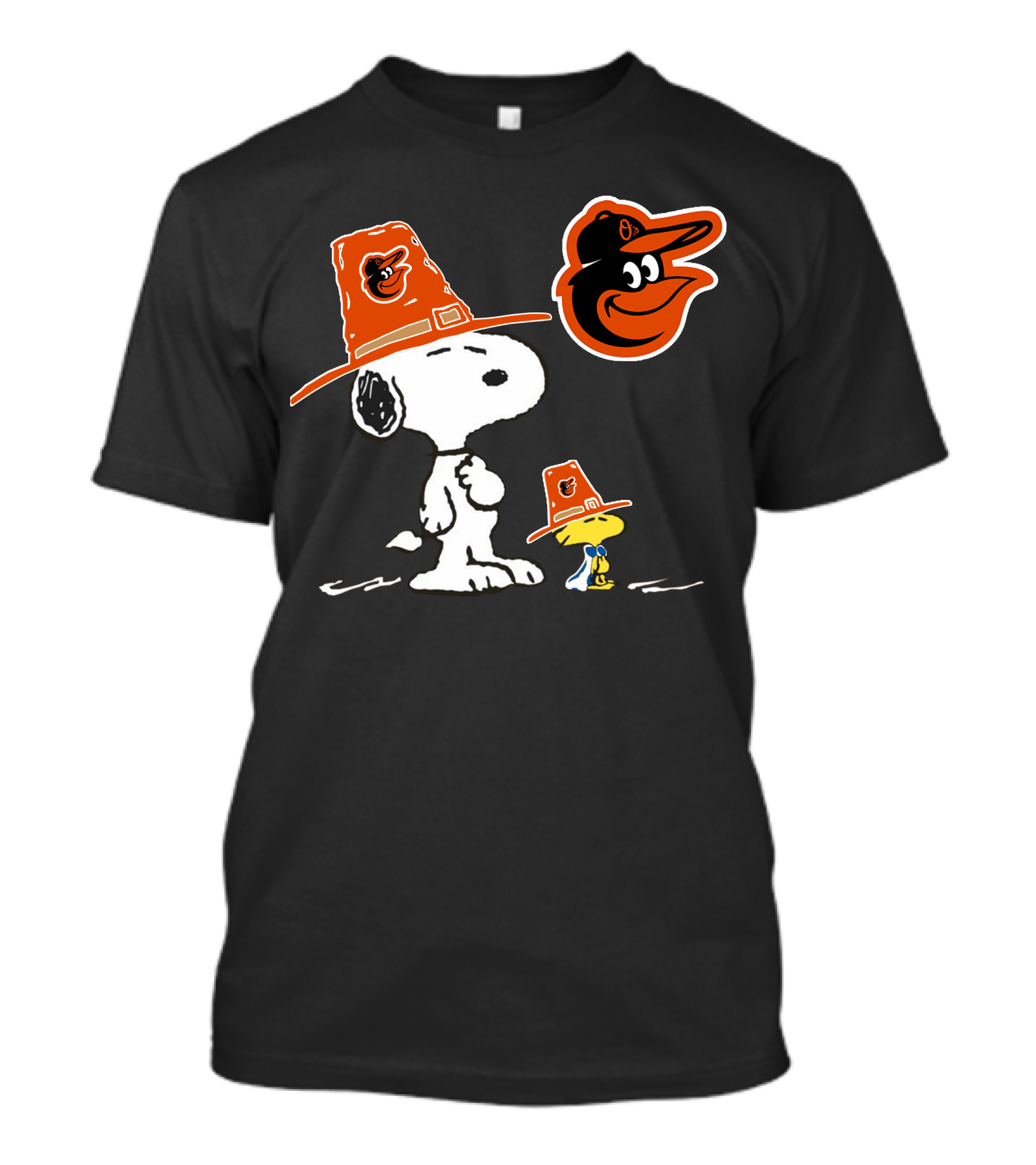 Snoopy Woodstock Orioles Thanksgiving Pilgrim Hats T-Shirt