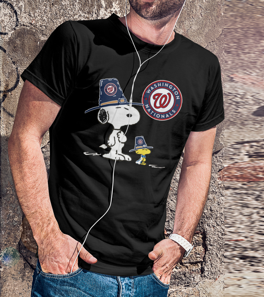 Washington Nationals Snoopy And Woodstock Pilgrim Hats T-Shirt