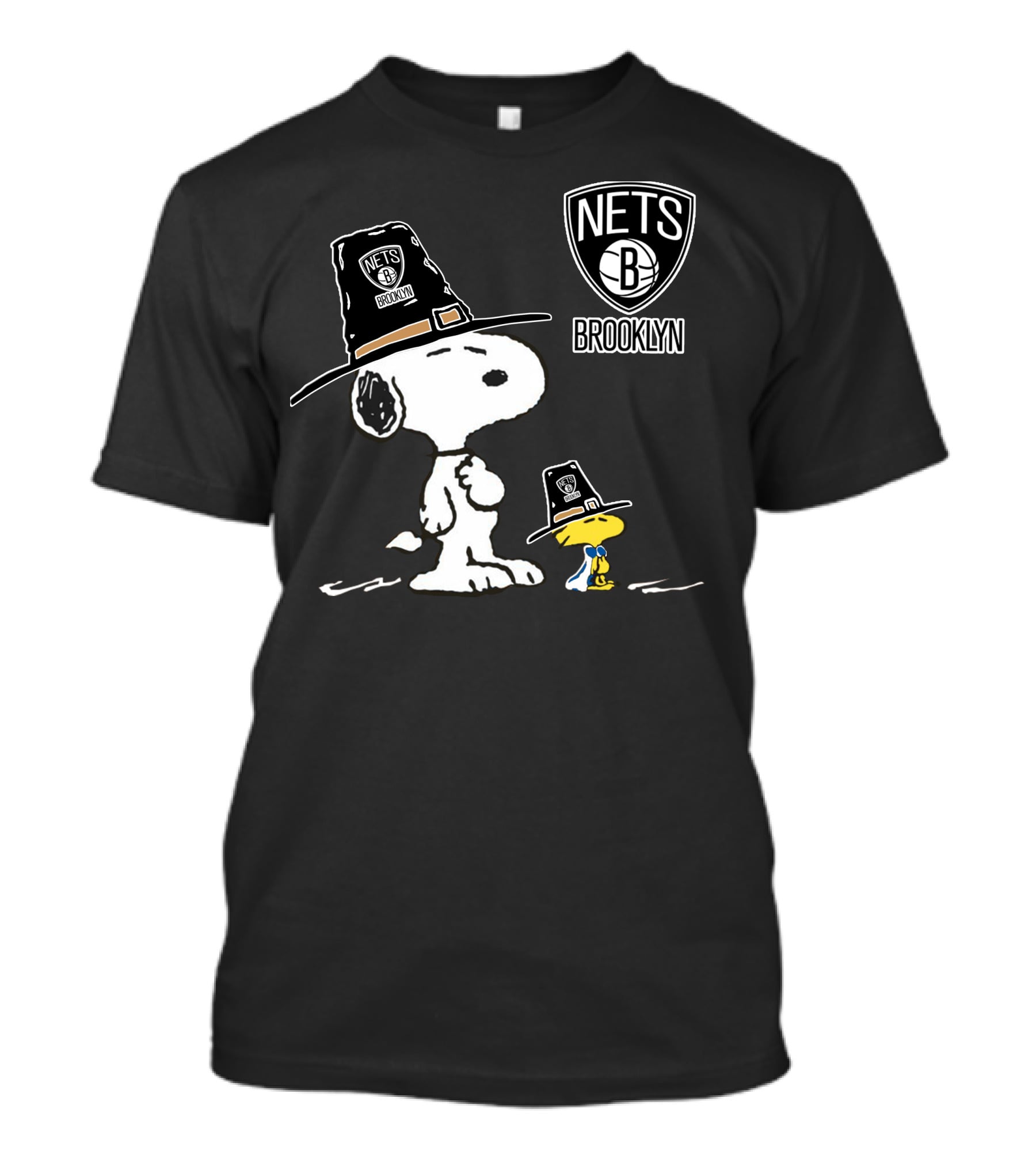 Brooklyn Nets Snoopy Woodstock Pilgrim Hats T-Shirt