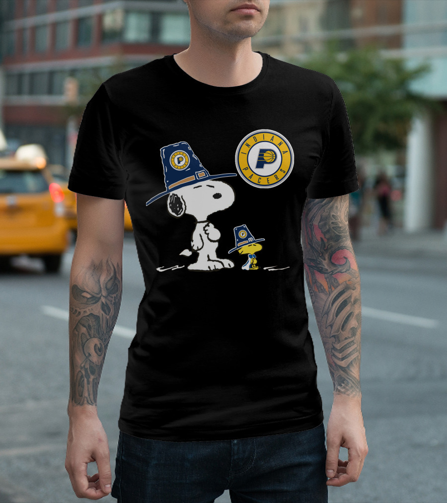 Indiana Pacers Snoopy and Woodstock in Team Hats T-Shirt