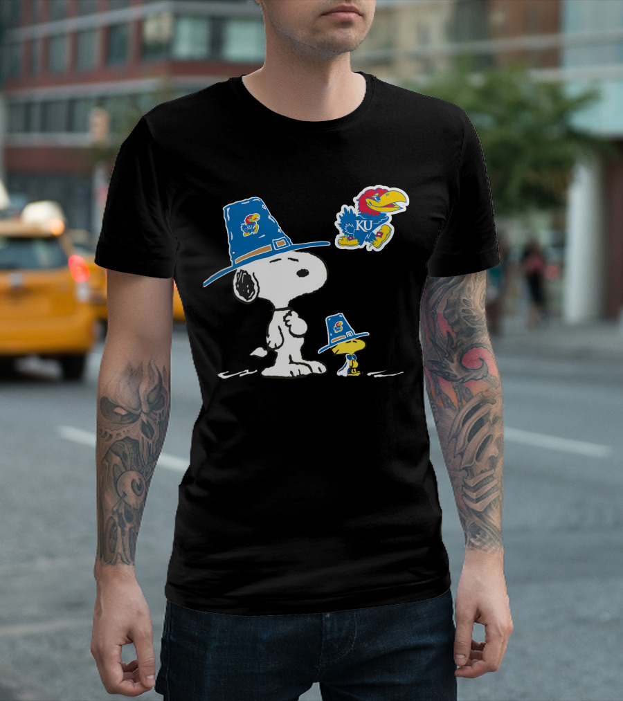 Kansas Jayhawks Snoopy Woodstock Pilgrim Hats KU Jayhawk T-Shirt