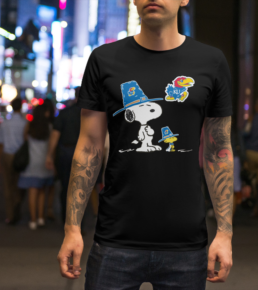 Kansas Jayhawks Snoopy Woodstock Pilgrim Hats KU Jayhawk T-Shirt