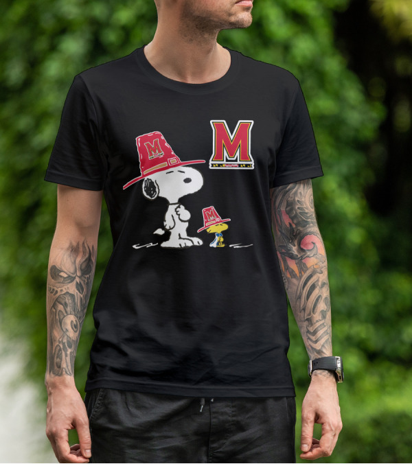 Maryland Terrapins Snoopy And Woodstock Pilgrim Hats T-Shirt