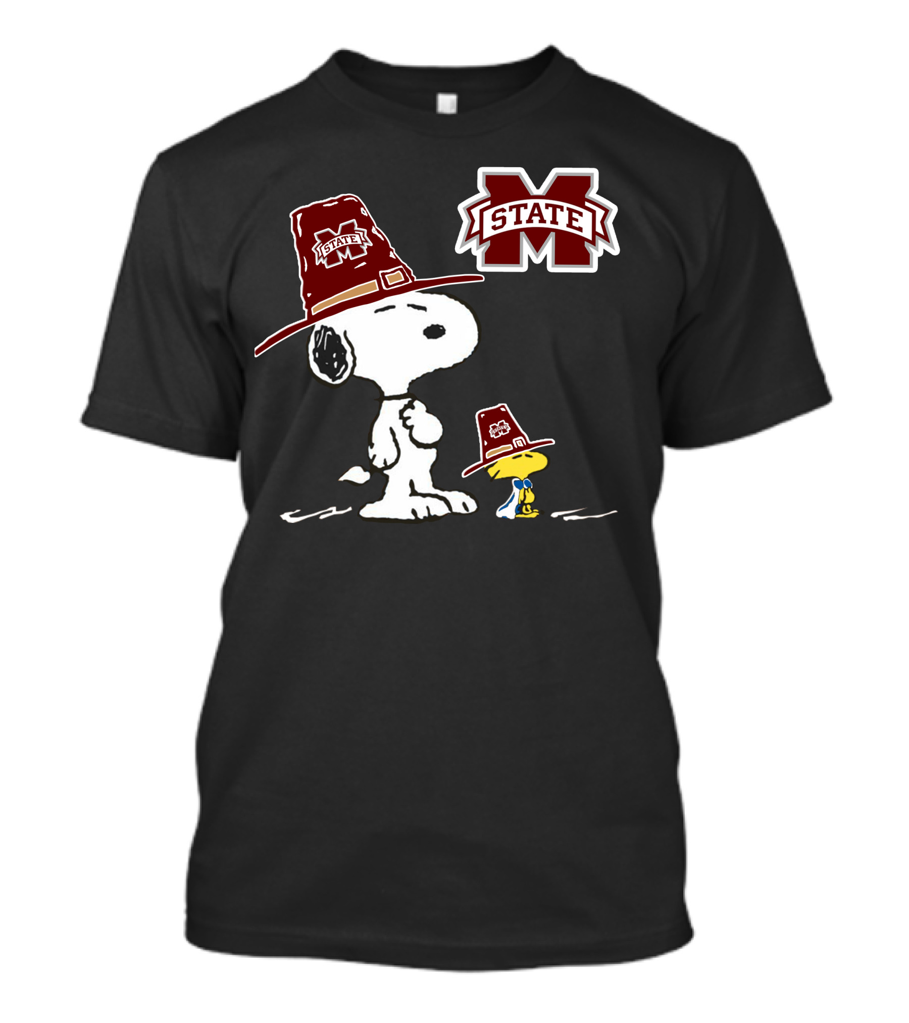 Mississippi State Bulldogs Snoopy Woodstock Pilgrim Hat Peanuts T-Shirt