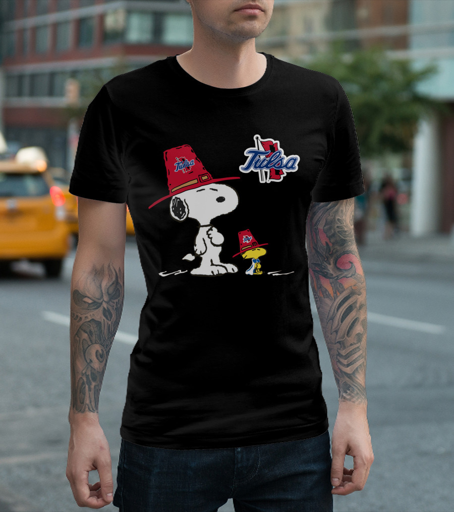 Tulsa Golden Hurricane Snoopy Woodstock Red Hat T-Shirt