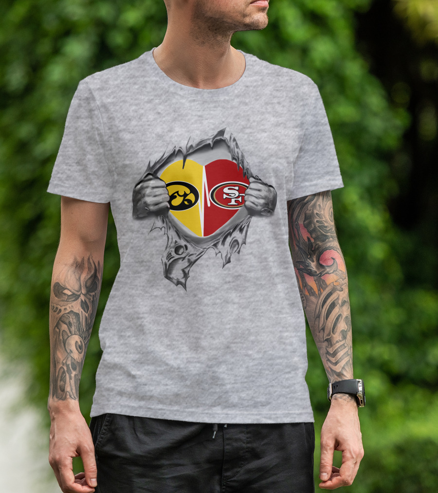Iowa Hawkeyes Vs 49ers Heart Logo Mashup T-Shirt