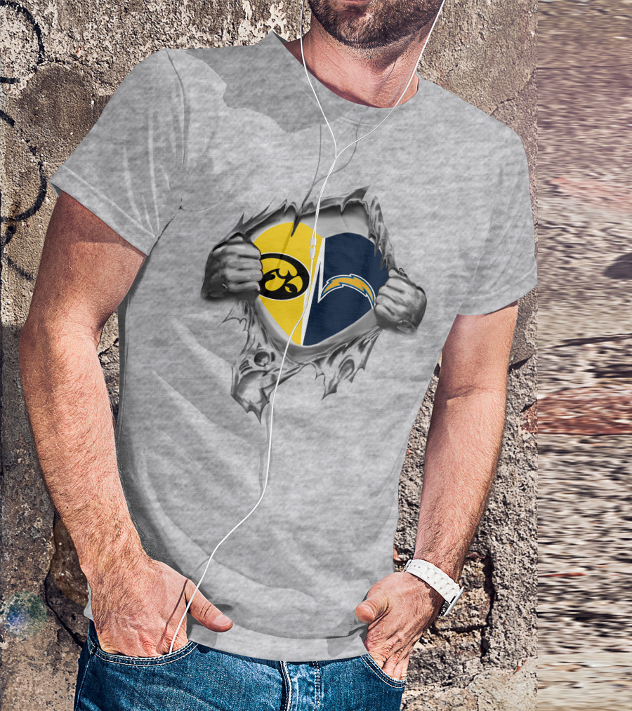 Iowa Hawkeyes Chargers Heart Logo Ripped Chest T-Shirt