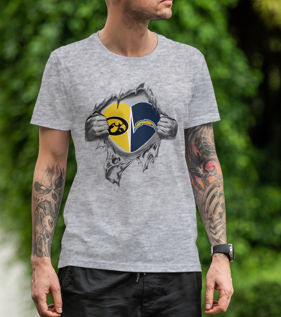 Iowa Hawkeyes Chargers Heart Logo Ripped Chest T-Shirt
