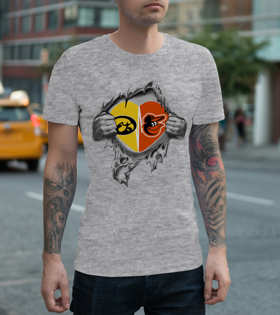 Iowa Hawkeyes Baltimore Orioles Heart Logo Fan Rivalry T-Shirt