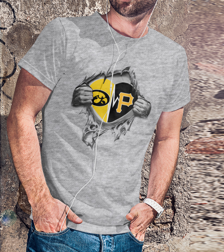 Iowa Hawkeyes Vs Pittsburgh Pirates Heart Logo Rip T-Shirt