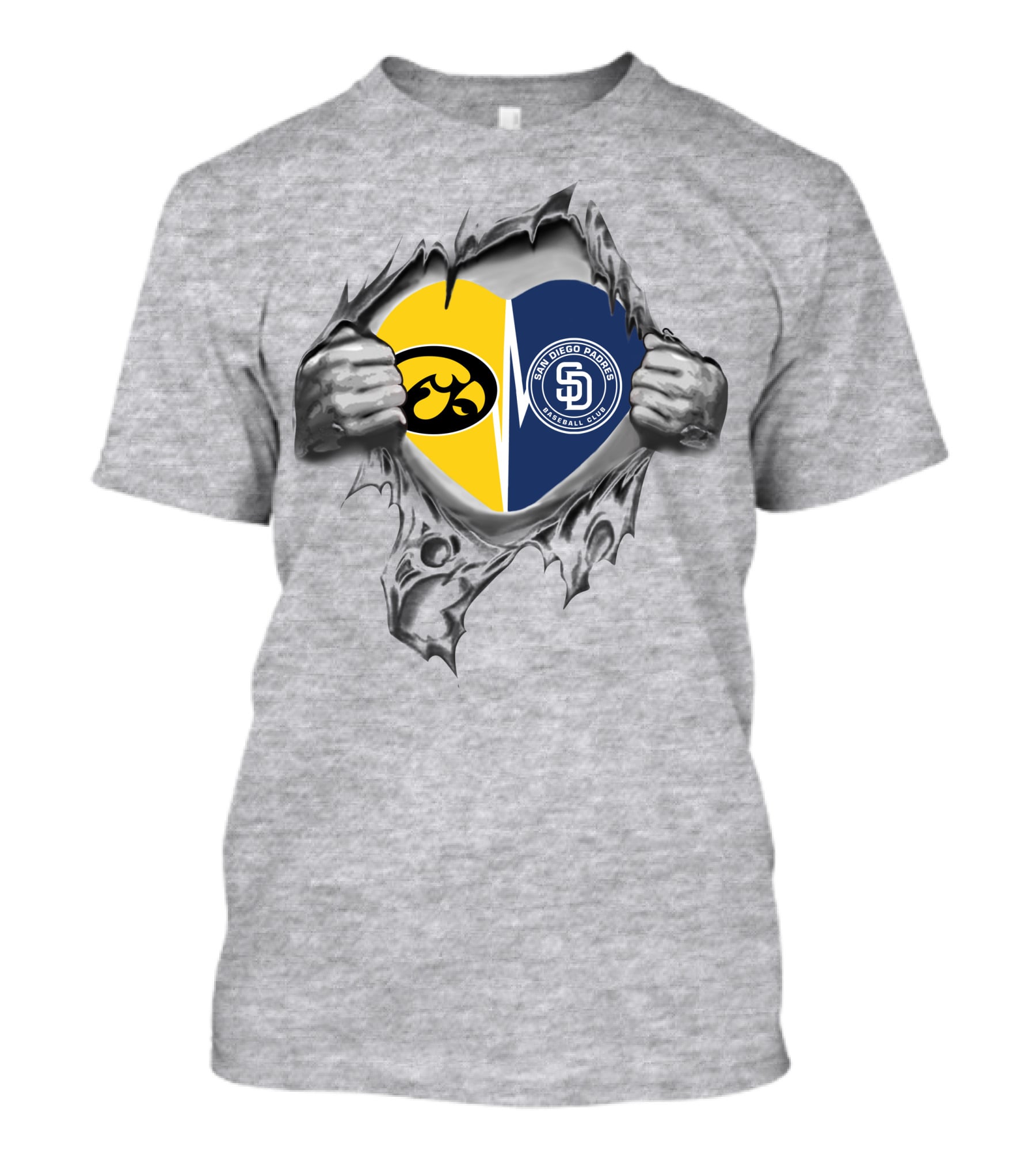 Iowa Hawkeyes Heart With San Diego Padres Burst T-Shirt