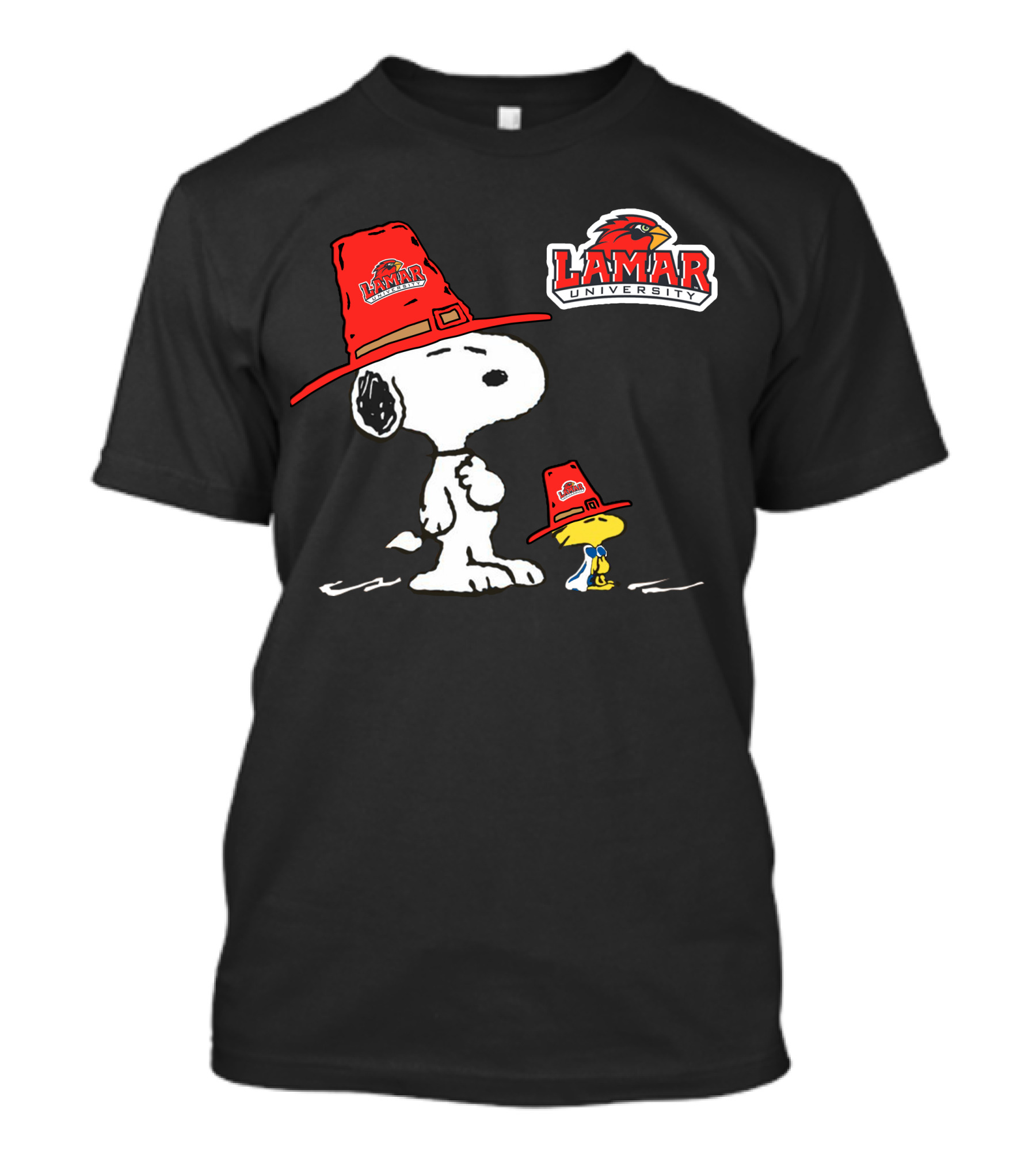 Lamar University Snoopy Woodstock Red Hat T-Shirt