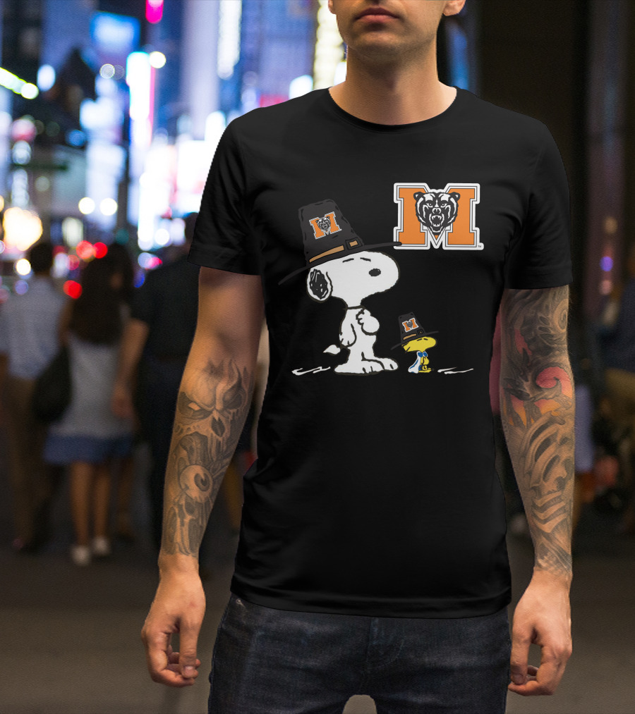 Mercer Bears Snoopy Pilgrim Hat Peanuts Thanksgiving T-Shirt