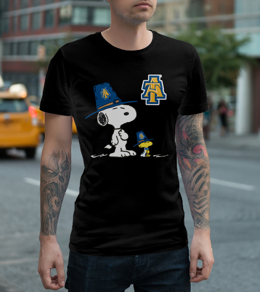 NC A&T Snoopy Woodstock Pilgrim Hat T-Shirt