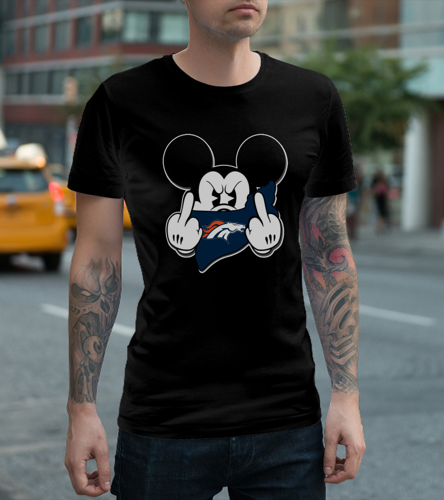 Mickey Mouse And Broncos Middle Finger T-Shirt