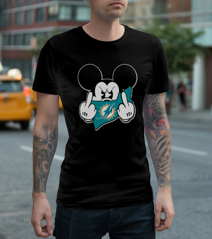Mickey Mouse Miami Dolphins Logo Gesture T-Shirt