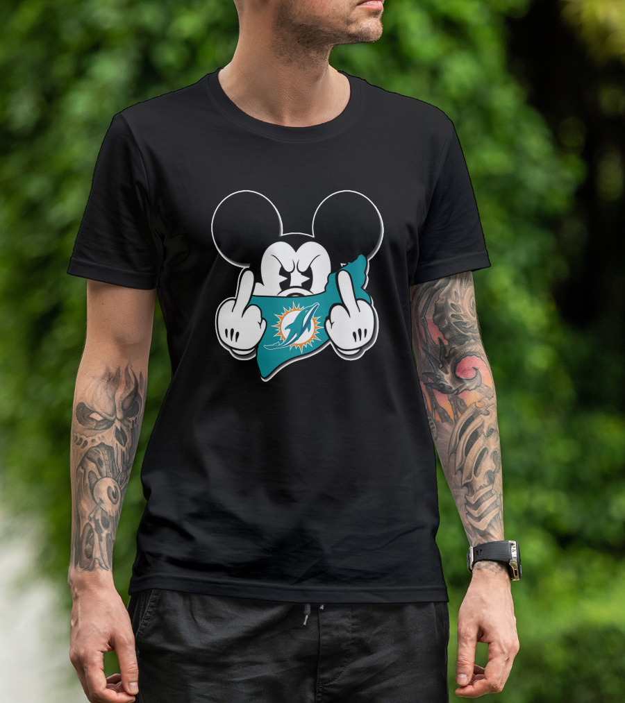 Mickey Mouse Miami Dolphins Logo Gesture T-Shirt