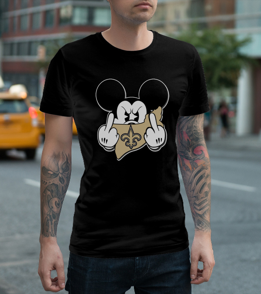 Mickey Mouse New Orleans Saints Fleur-De-Lis Gesture T-Shirt