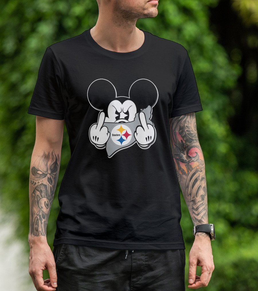 Mickey Mouse Steelers Logo Gesture T-Shirt