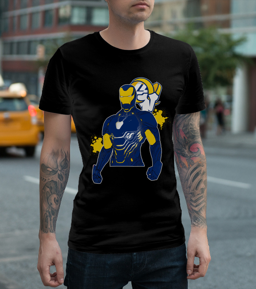 Iron Man Blue And Yellow With Los Angeles Rams T-Shirt