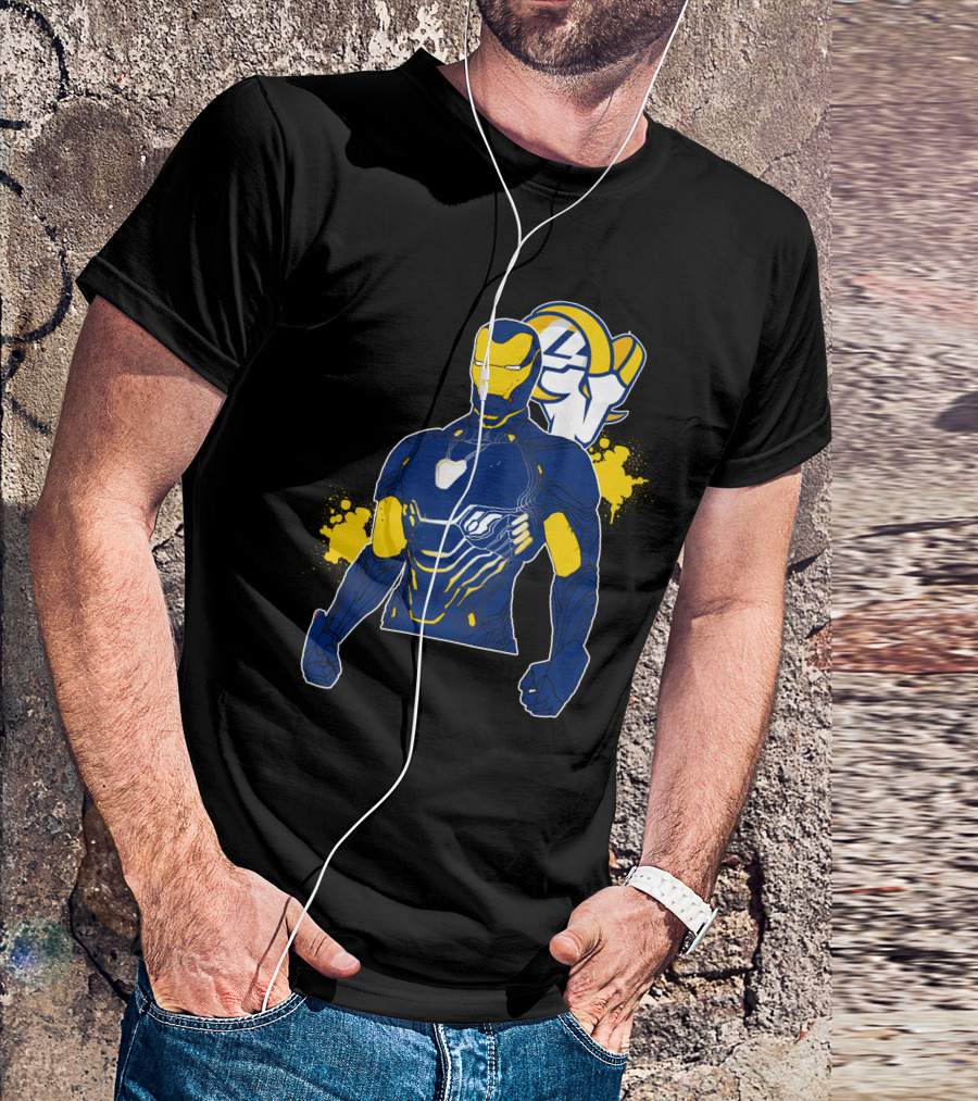 Iron Man Blue And Yellow With Los Angeles Rams T-Shirt