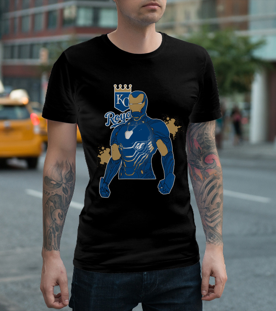 Iron Man Kc Royals Fusion With Blue Armor And Crown T-Shirt