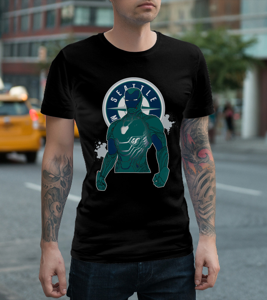 Iron Man Seattle Mariners Collaboration Marvel Crossover T-Shirt