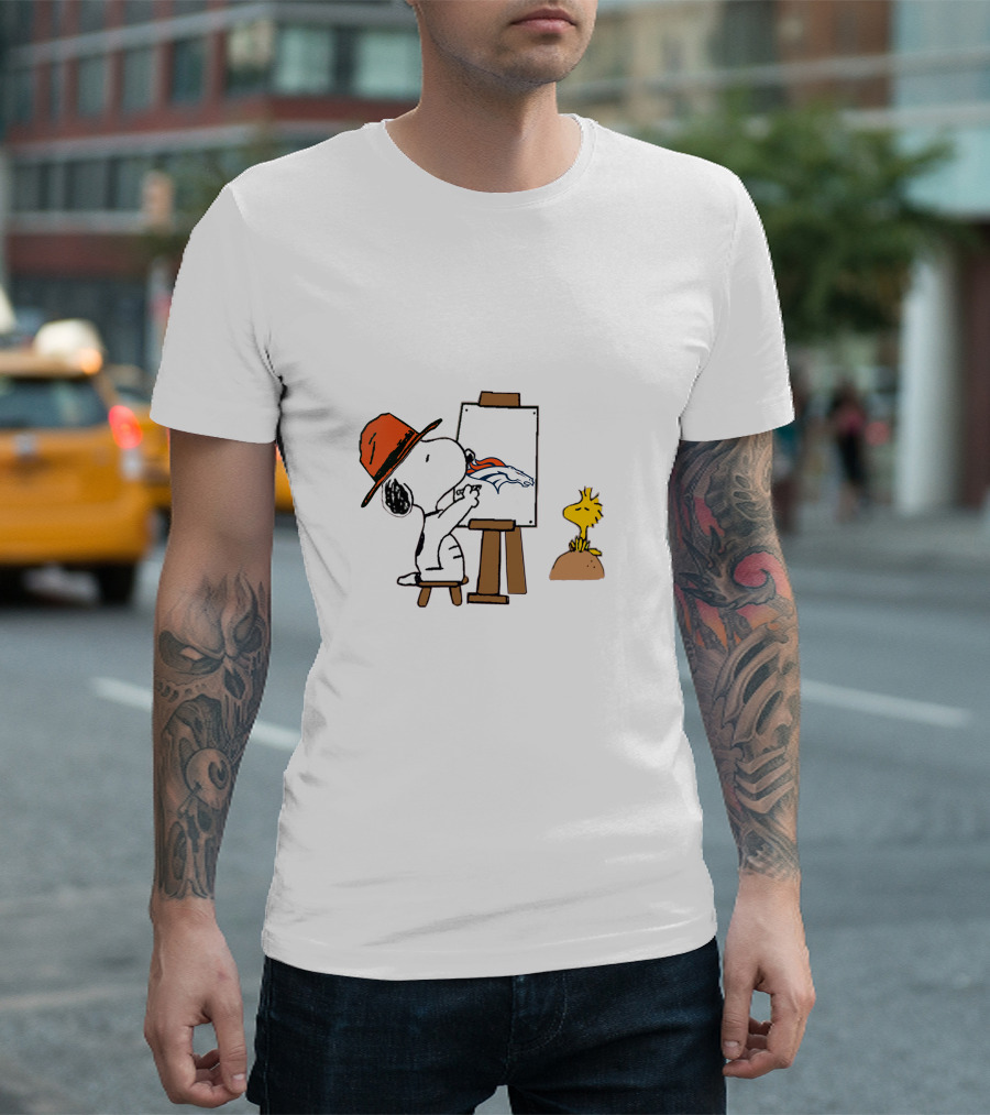 Broncos Snoopy Painting Nfl Team Logo With Woodstock T-Shirt