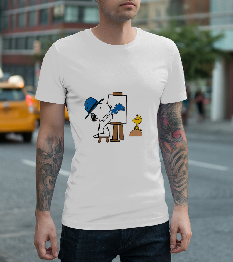Snoopy Painting With Blue Brushstroke And Woodstock T-Shirt