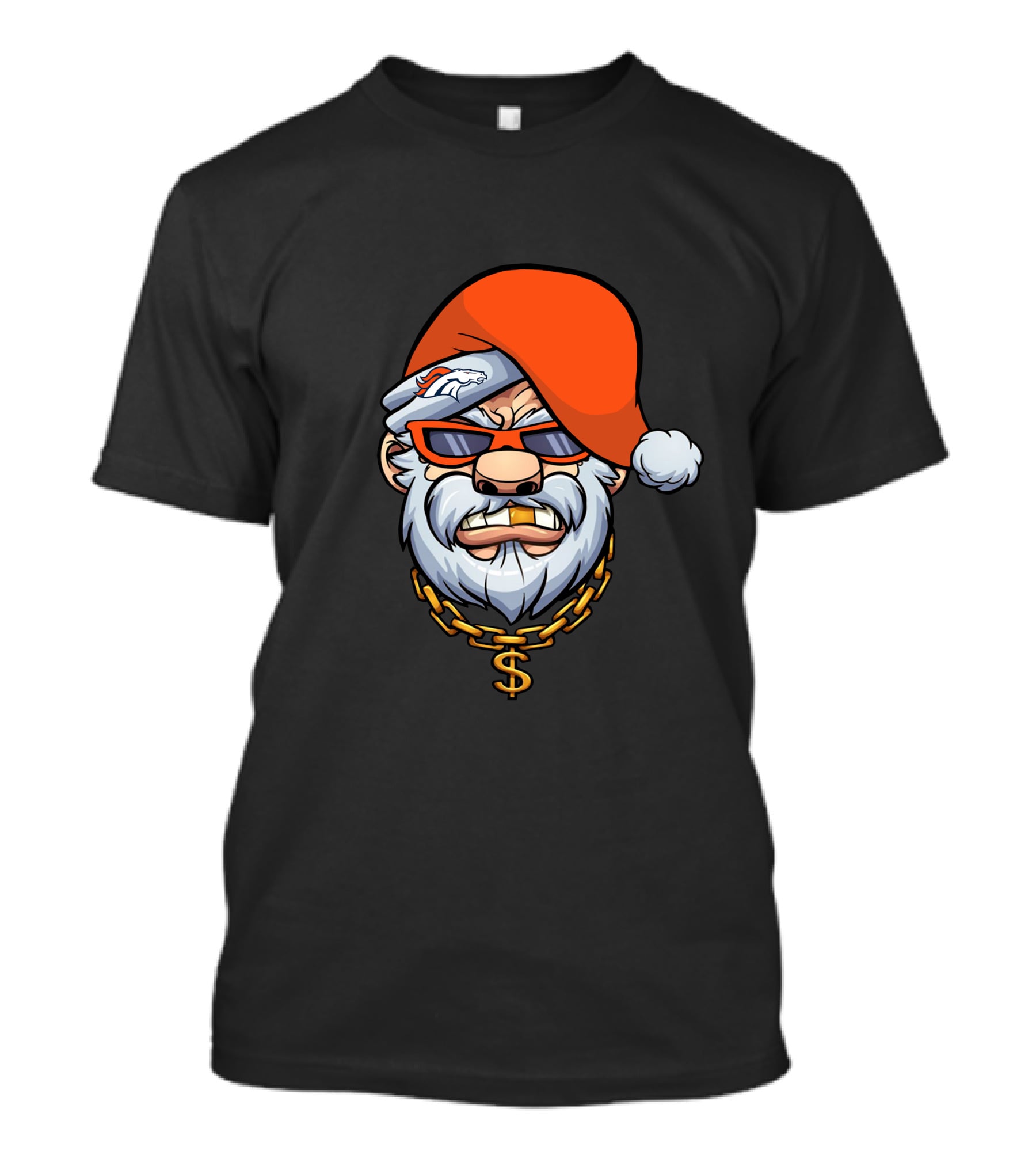 Broncos Gangster Santa With Orange Hat And Chain T-Shirt